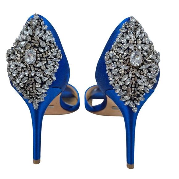 Badgley Mischka Nilla Crystal Sapphire Blue Peep Toe Heels 9M US $245 like Kiara - Picture 1 of 7